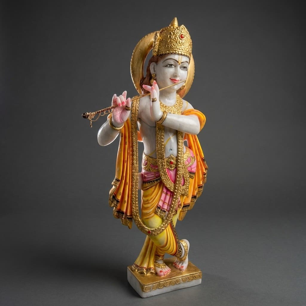 Exquisite Hand-Carved Lord Krishna Stone Statue - Divine Artisan Sculpture - hero-light