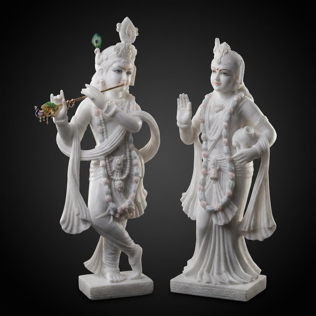 Divine Radha Krishna Handcrafted Stone Moorti Sculpture - hero-light