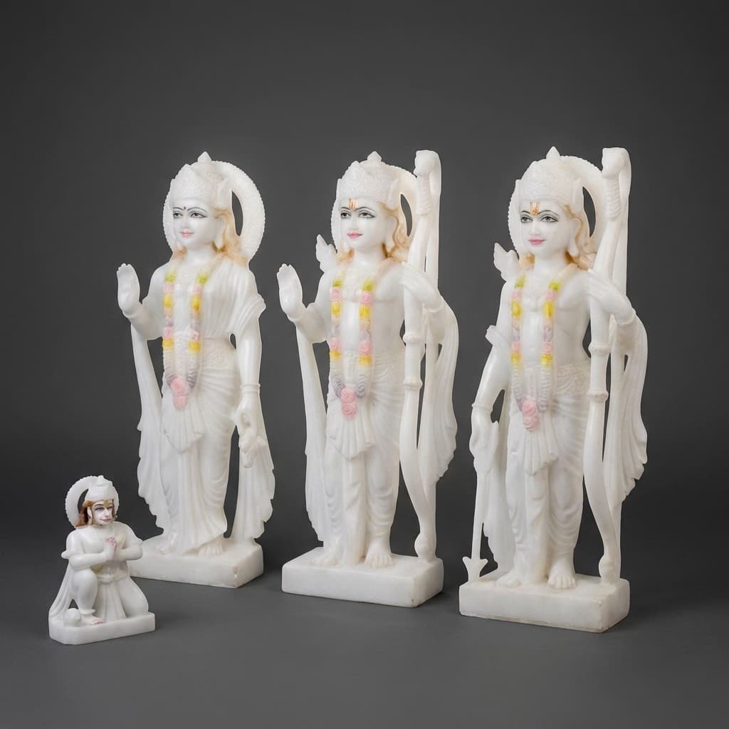 Artisan Hand-Carved Ram Darbaar Stone Sculpture Set