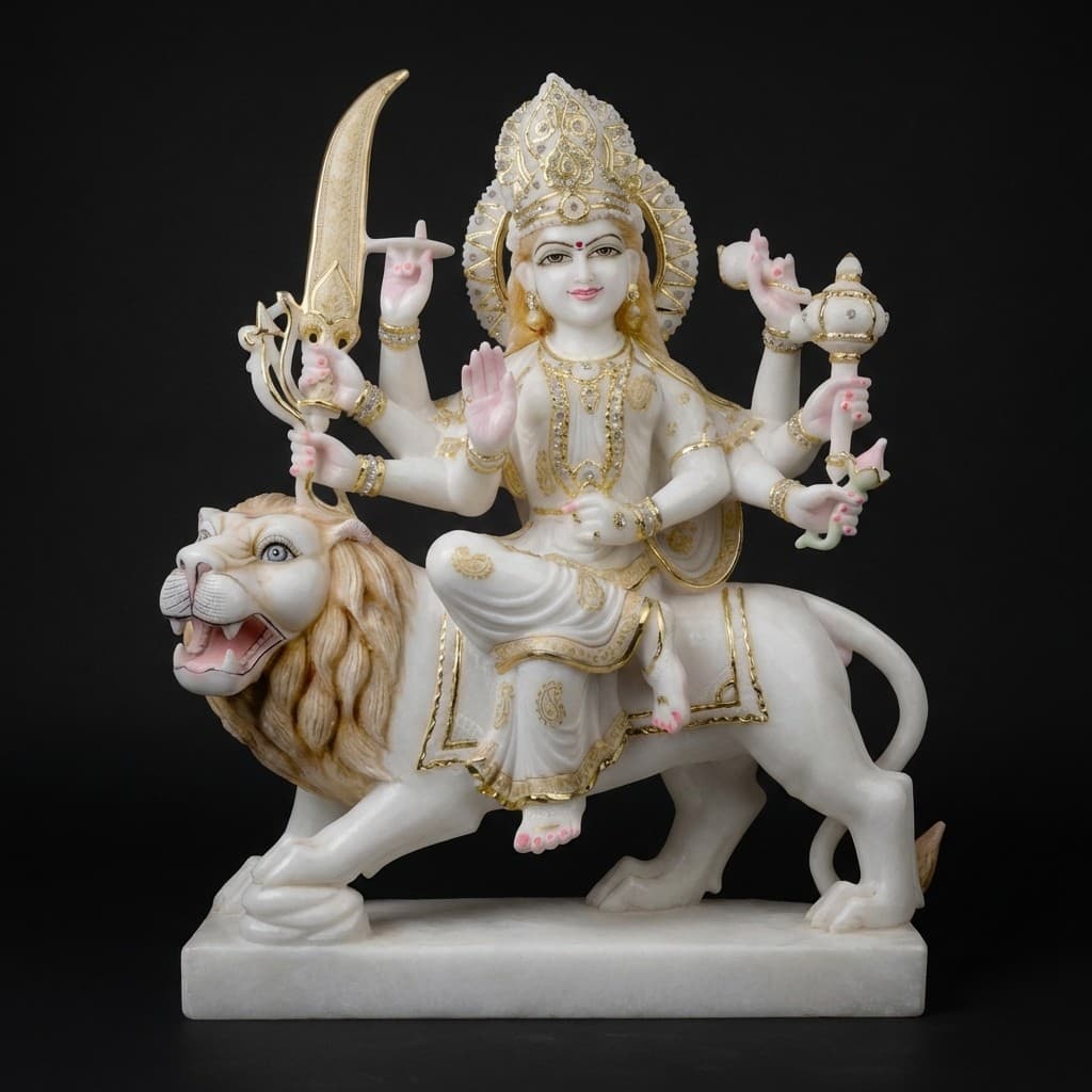Handcrafted Maa Durga with Lion Devotional Stone Statue - hero-light