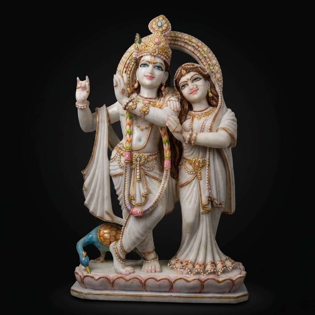 Exquisite Hand-Carved Radha Krishna Divine Stone Statue - hero-light