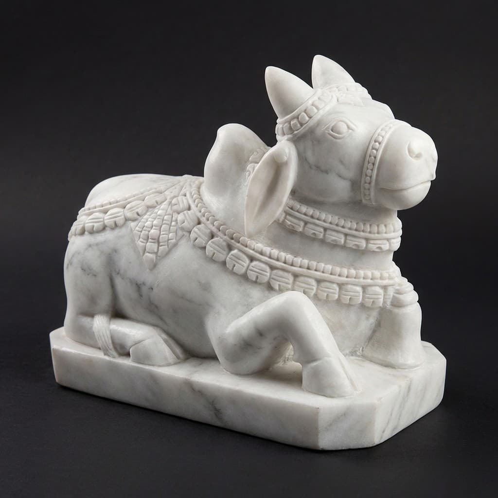 Artisan Hand-Carved Ornate Stone Nandi Sculpture - hero-light