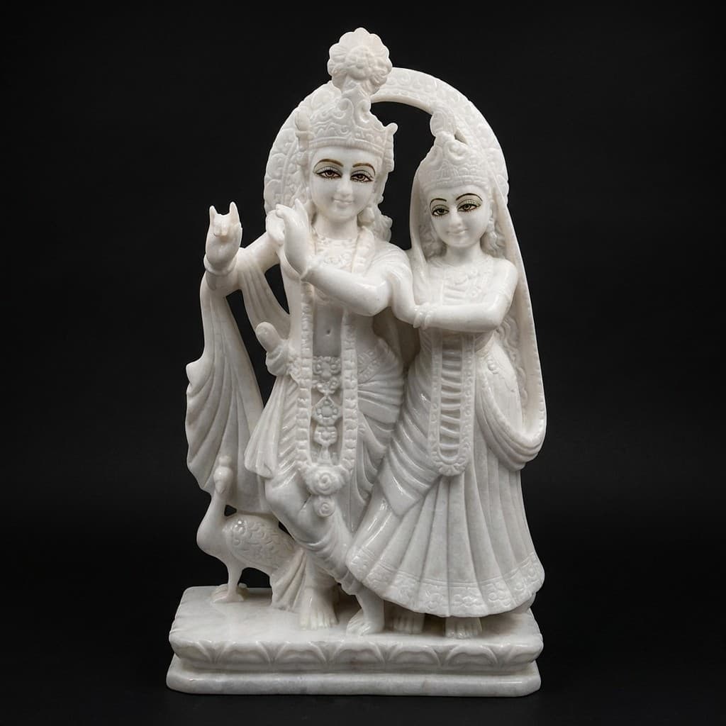 Exquisite Hand-Carved Radha Krishna Divine Love Stone Statue - hero-light