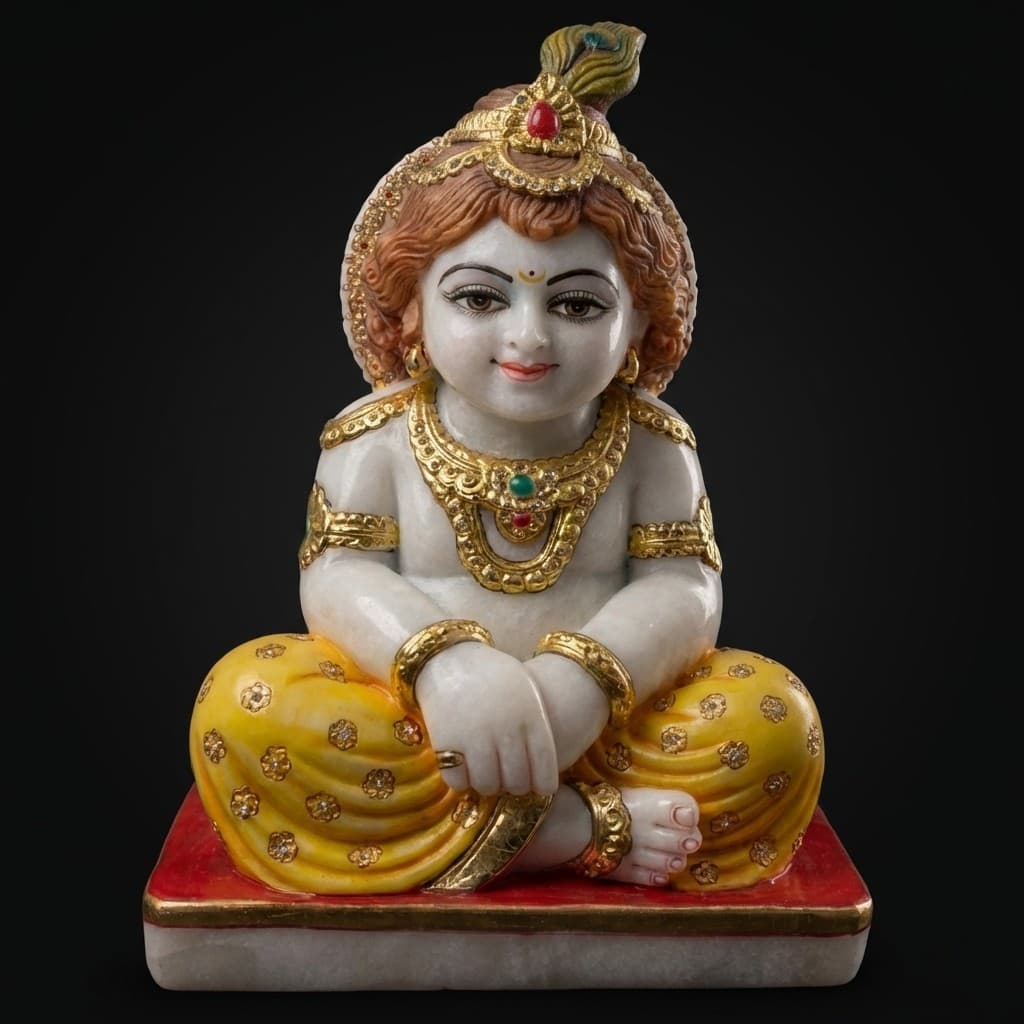 Artisan Crafted Bal Gopal Little Krishna Stone Sculpture - hero-light