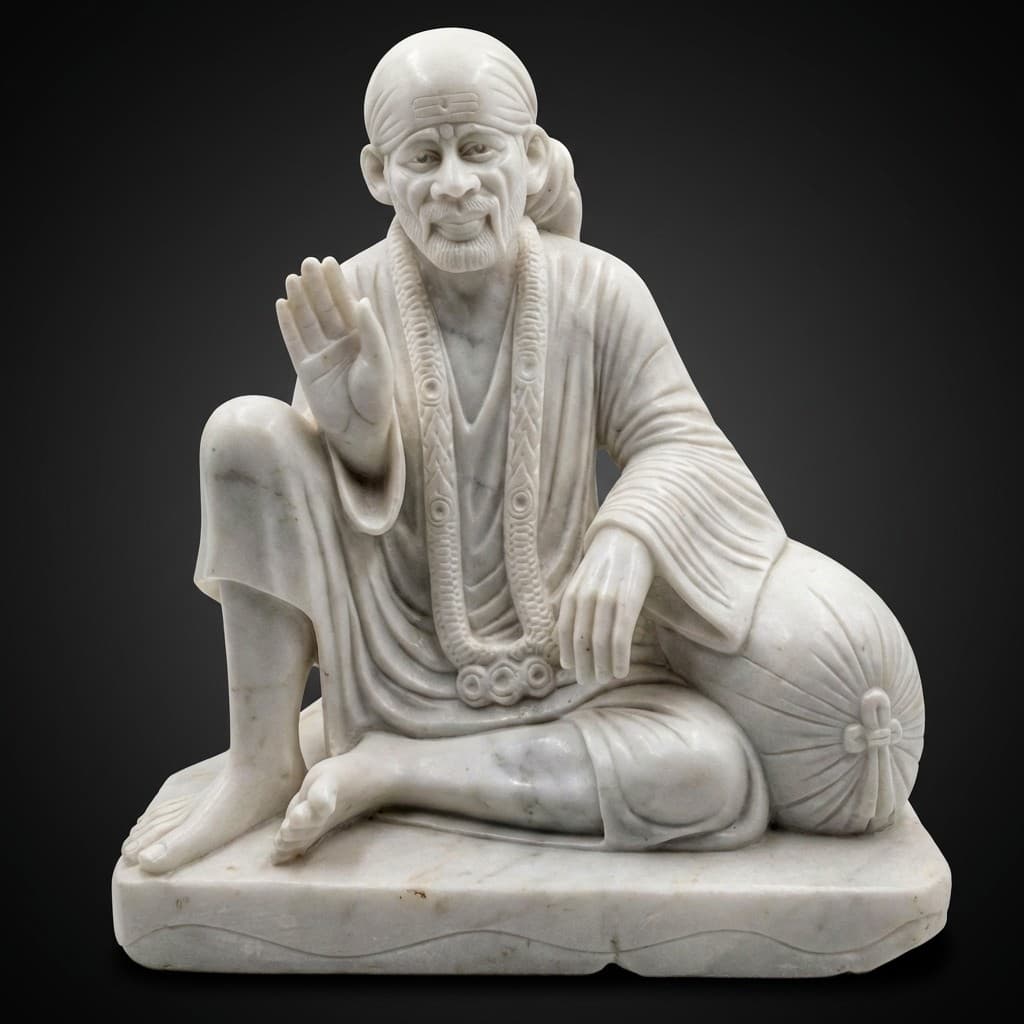 Divine Hand-Carved Dwarkamai Sai Baba Religious Stone Statue - hero-light