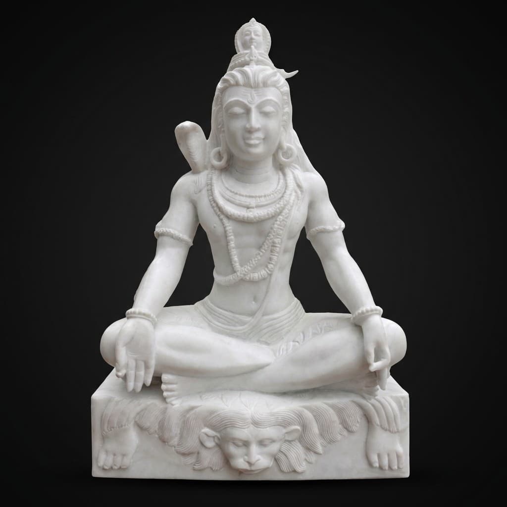 Exquisite Hand-Carved Meditating Lord Shiva Stone Sculpture - hero-light