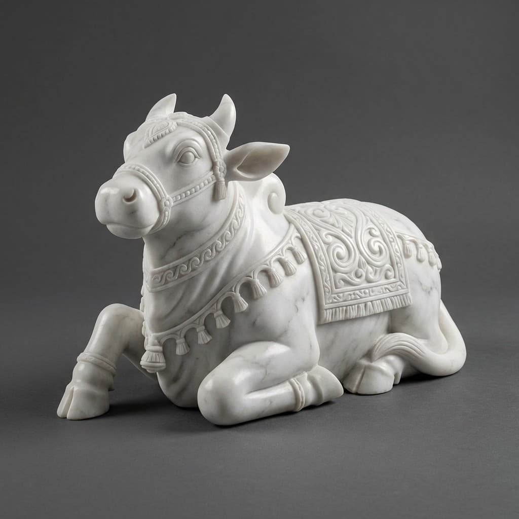 Artisan Hand-Carved Ornate Nandi Stone Sculpture - hero-light