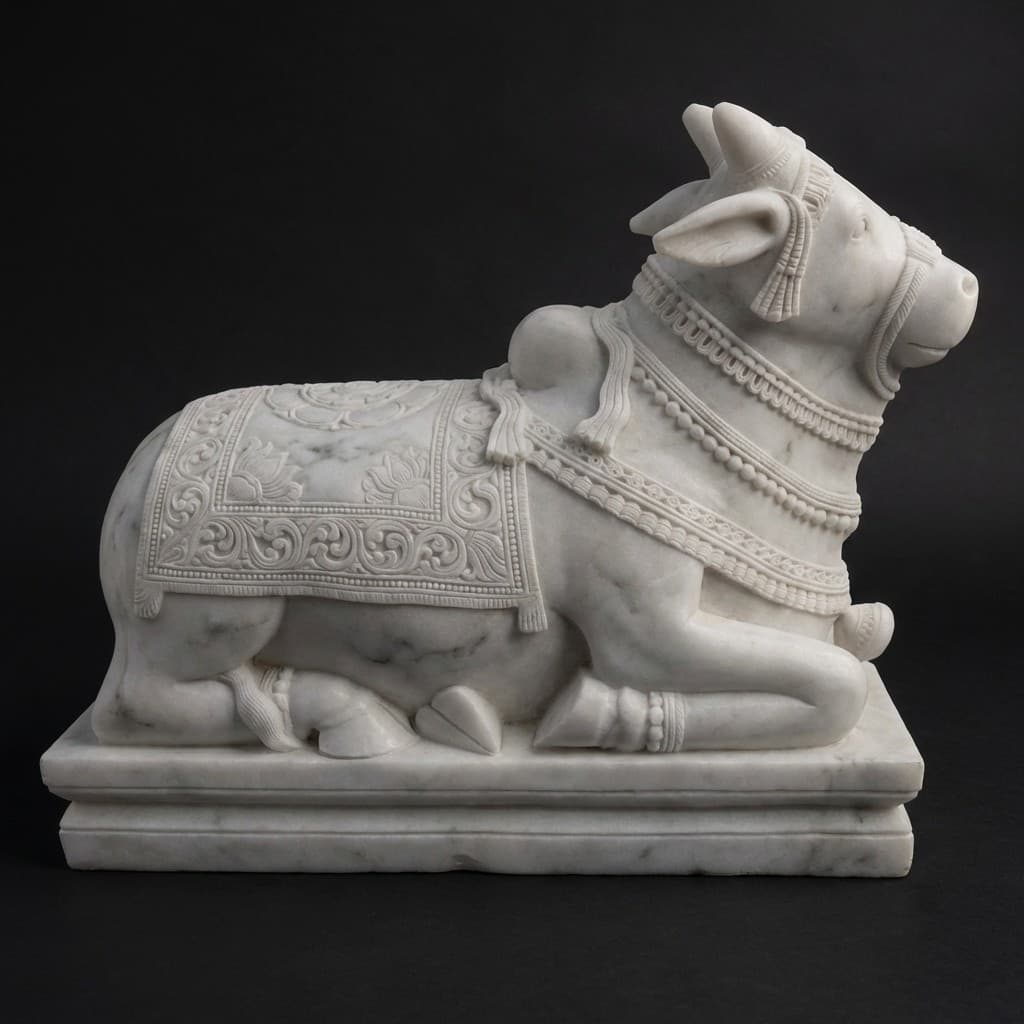 Exquisite Hand-Carved Nandi Bull Stone Sculpture - hero-light