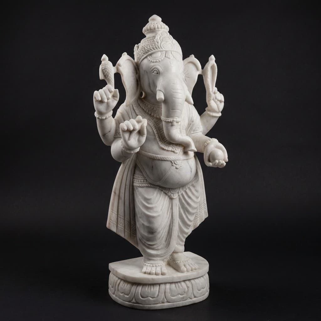 Artisan Hand-Carved Divine Standing Lord Ganesha Stone Statue - hero-light