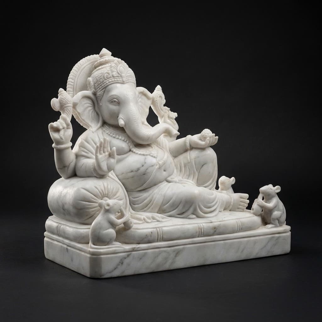 Exquisite Hand-Carved Reclining Ganesha Stone Sculpture - hero-light