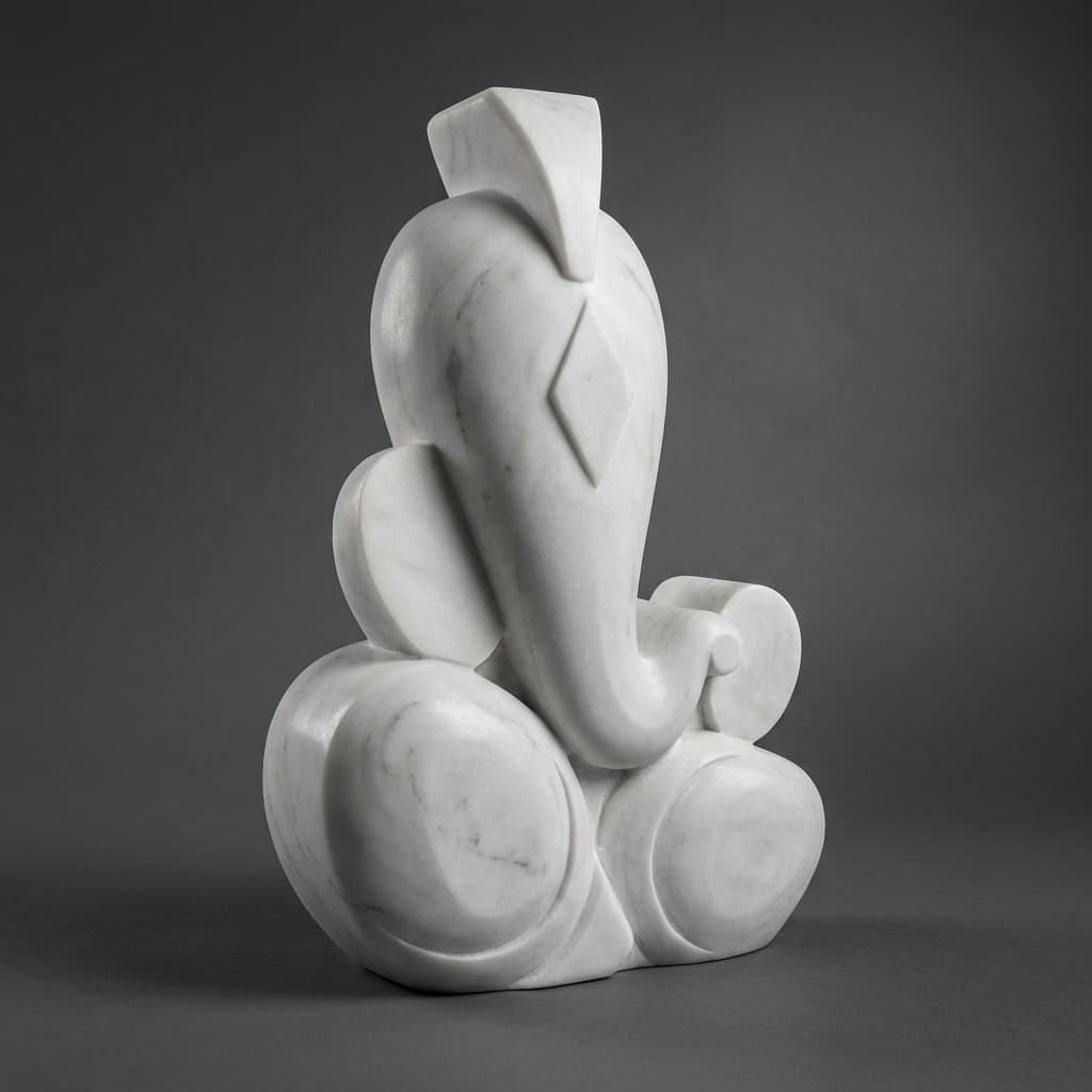 Hand-Carved Modern Abstract Ganesha Stone Sculpture - hero-light