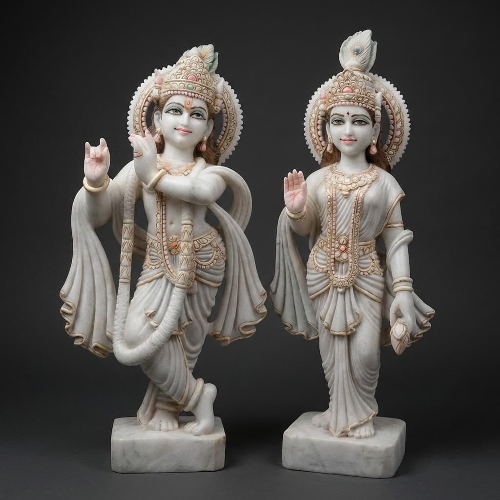 Artisan Hand-Carved Radha Krishna Stone Sculpture - Divine Love Statue - hero-light