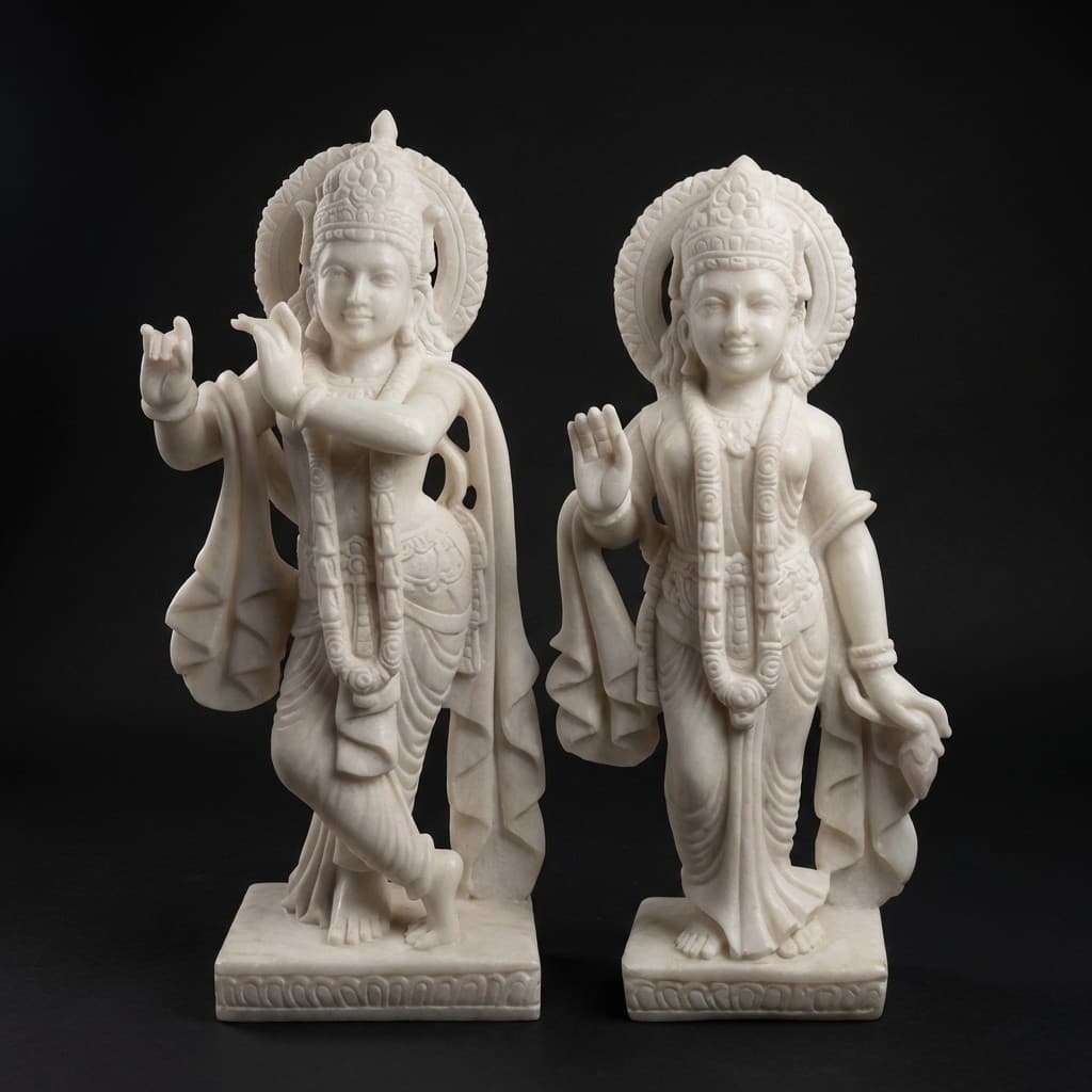 Exquisite Hand-Carved Radha Krishna Murti Stone Sculpture - hero-light