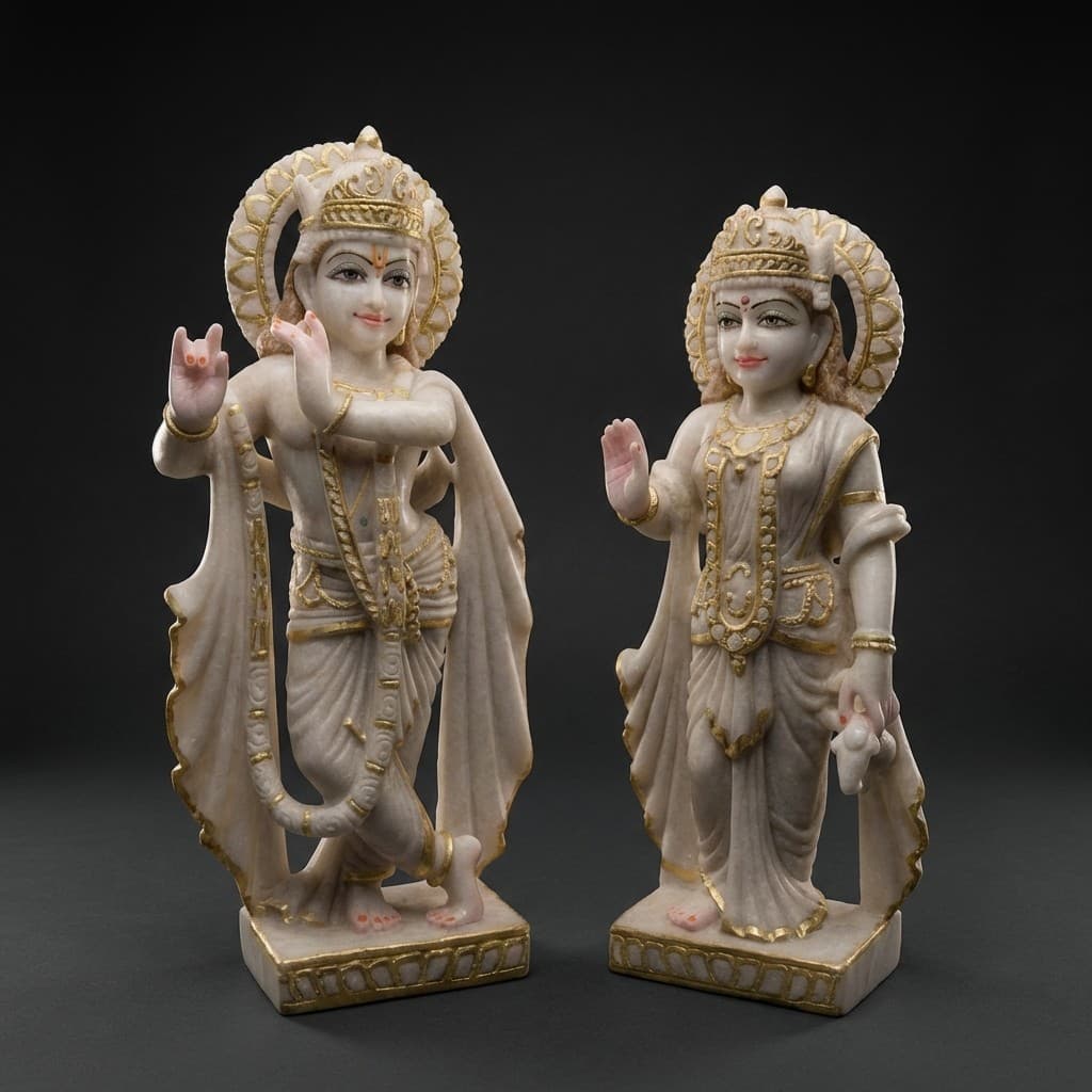 Hand-Carved Radha Krishna Artisan Stone Statue - hero-light