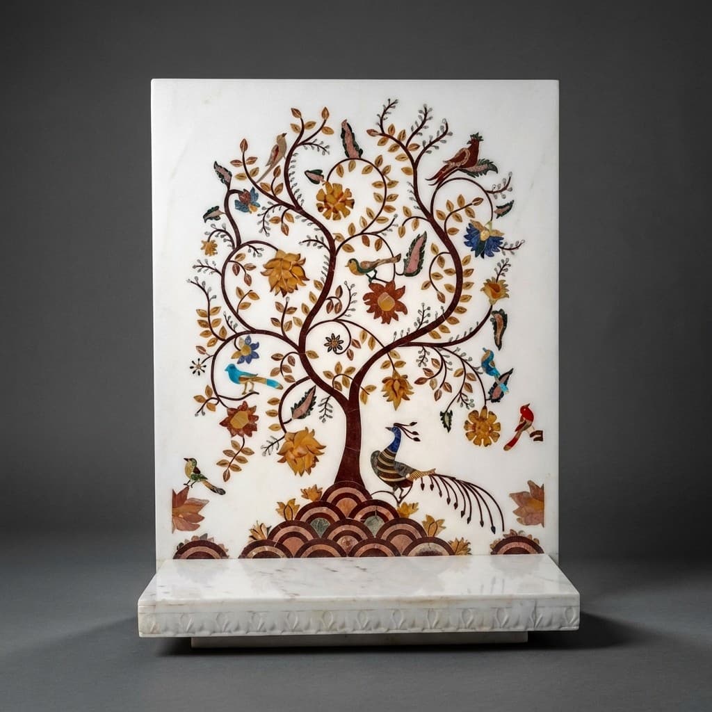 Artisan Hand-Carved Floral Inlay Stone Home Mandir - hero-light