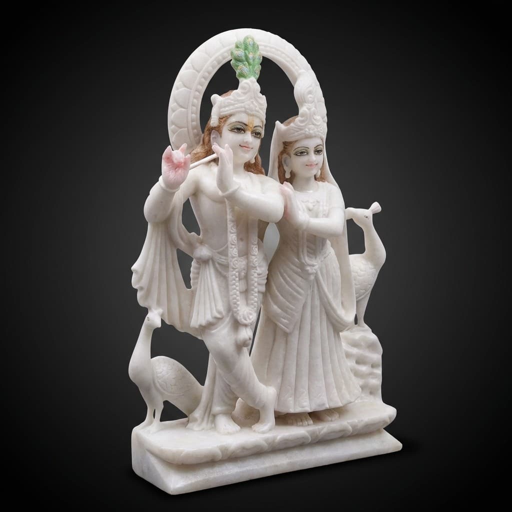 Exquisite Hand-Carved Radha Krishna Devotional Stone Statue - hero-light