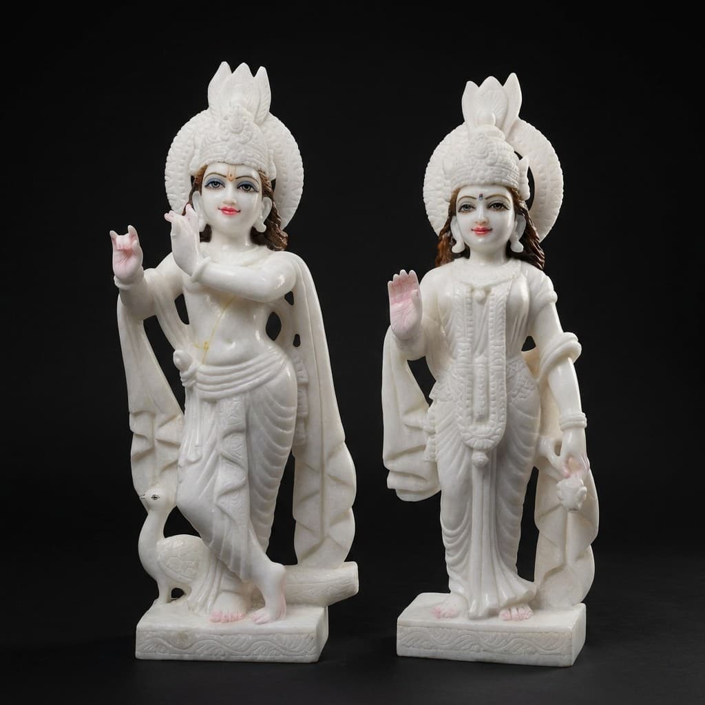 Divine Radha Krishna Hand-Carved Stone Sculpture - hero-light