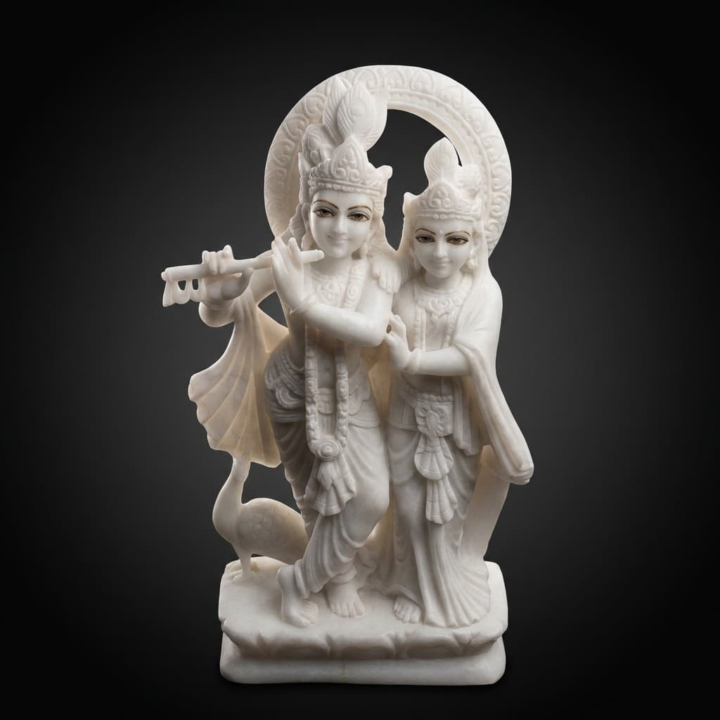 Exquisite Hand-Carved Radha Krishna Artisan Stone Statue - hero-light