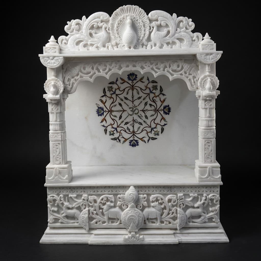Hand-Carved Traditional Stone Home Temple with Intricate Inlay Work - hero-light