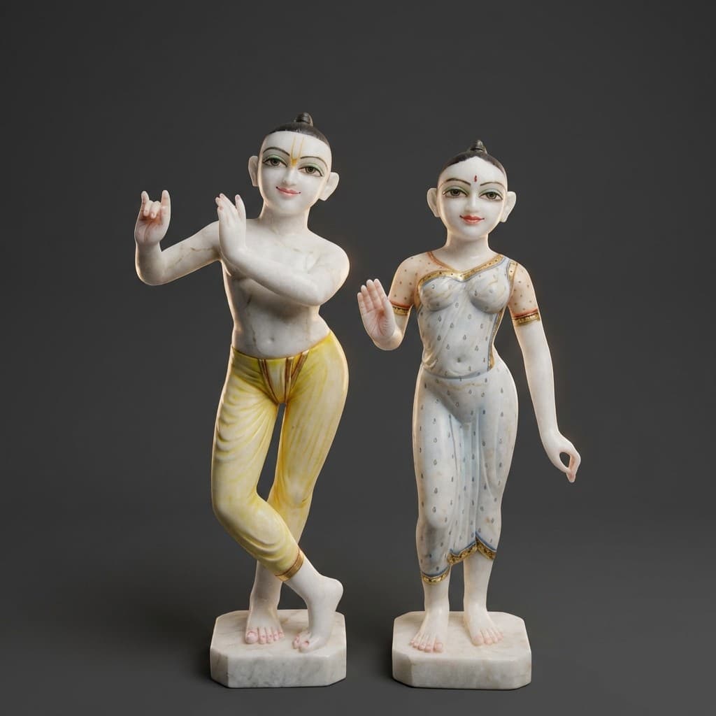Hand-Carved Radha Krishna Divine Stone Statue