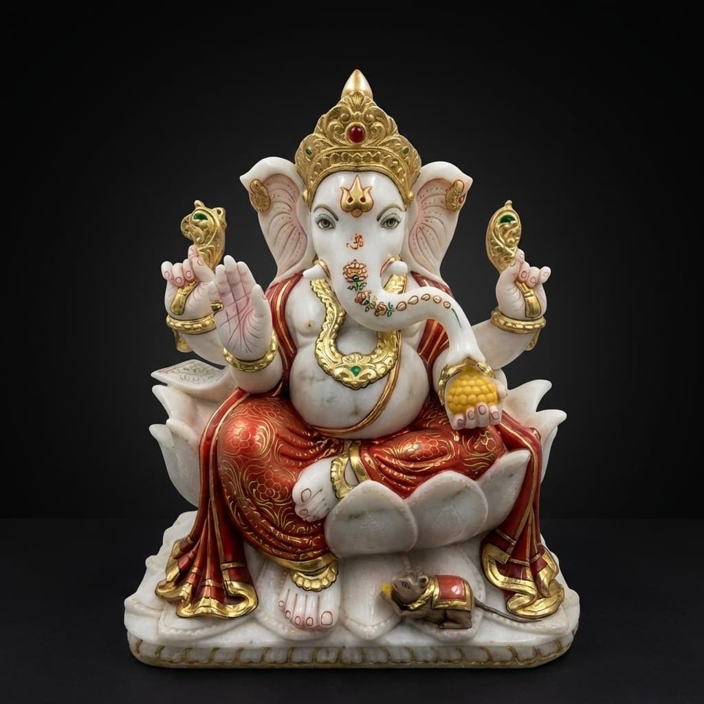 Exquisite Hand-Carved Lord Ganesha Stone Sculpture - hero-light