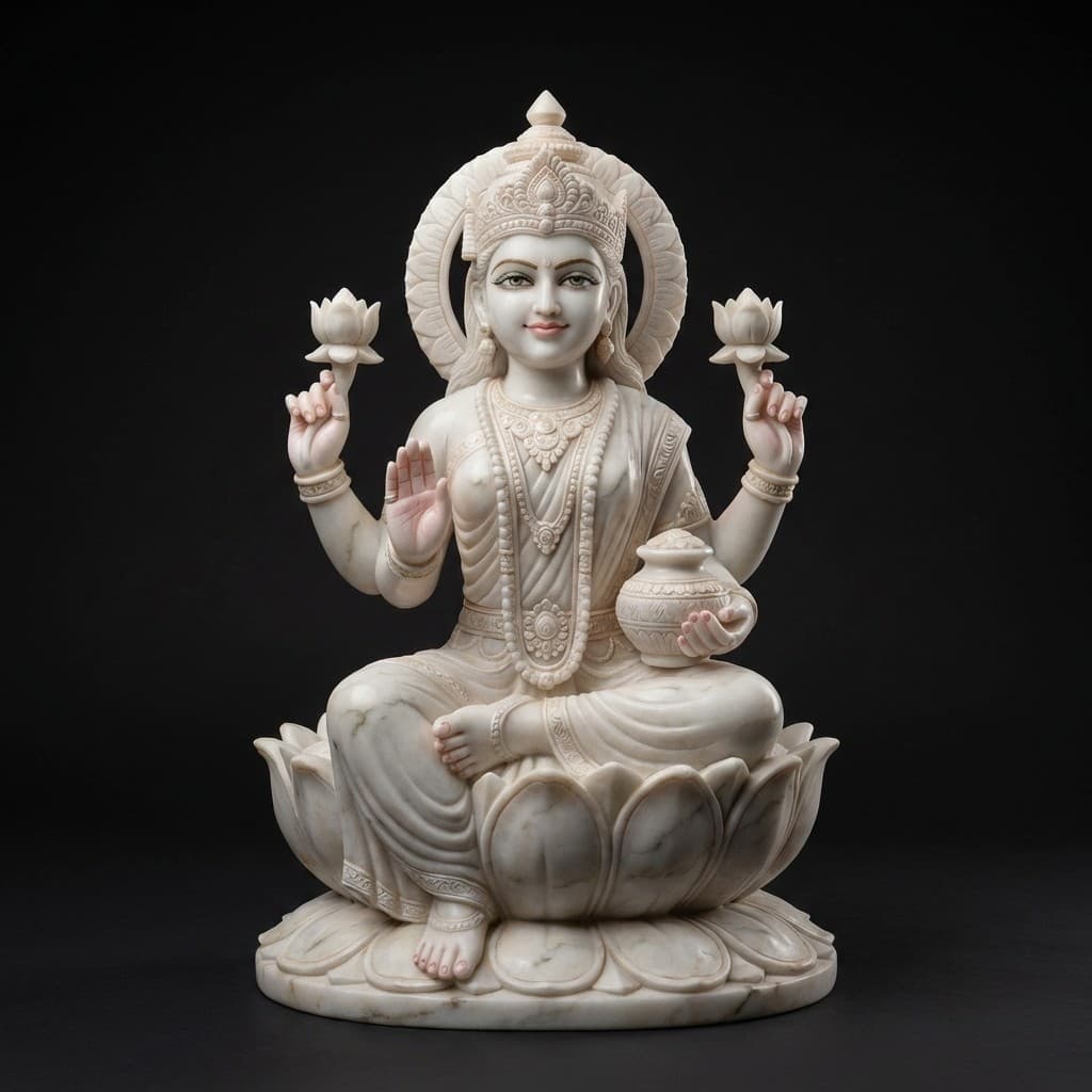 Hand-Carved Lakshmi Devi Stone Statue – Seated Goddess of Prosperity - hero-light