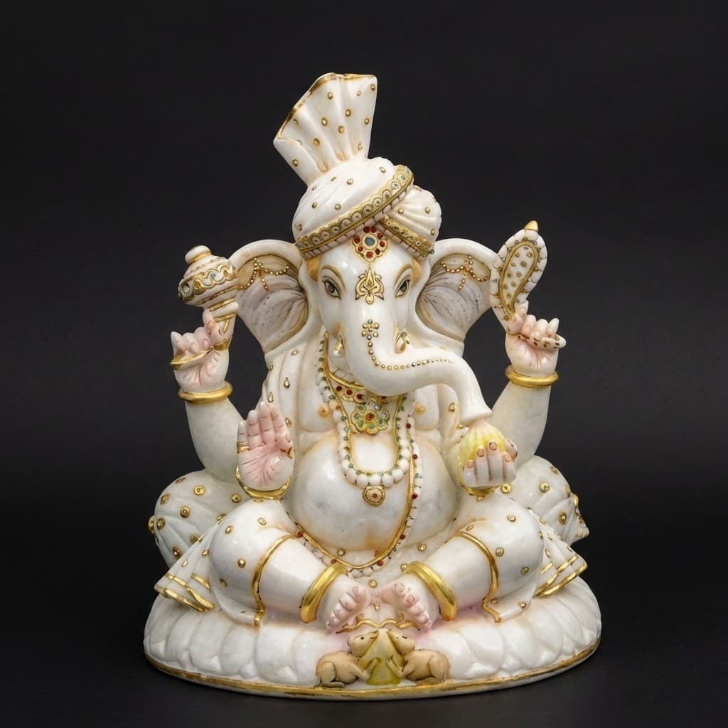 Hand-Carved Divine Lord Ganesha Stone Statue - Artisan Ganpati Sculpture - hero-light