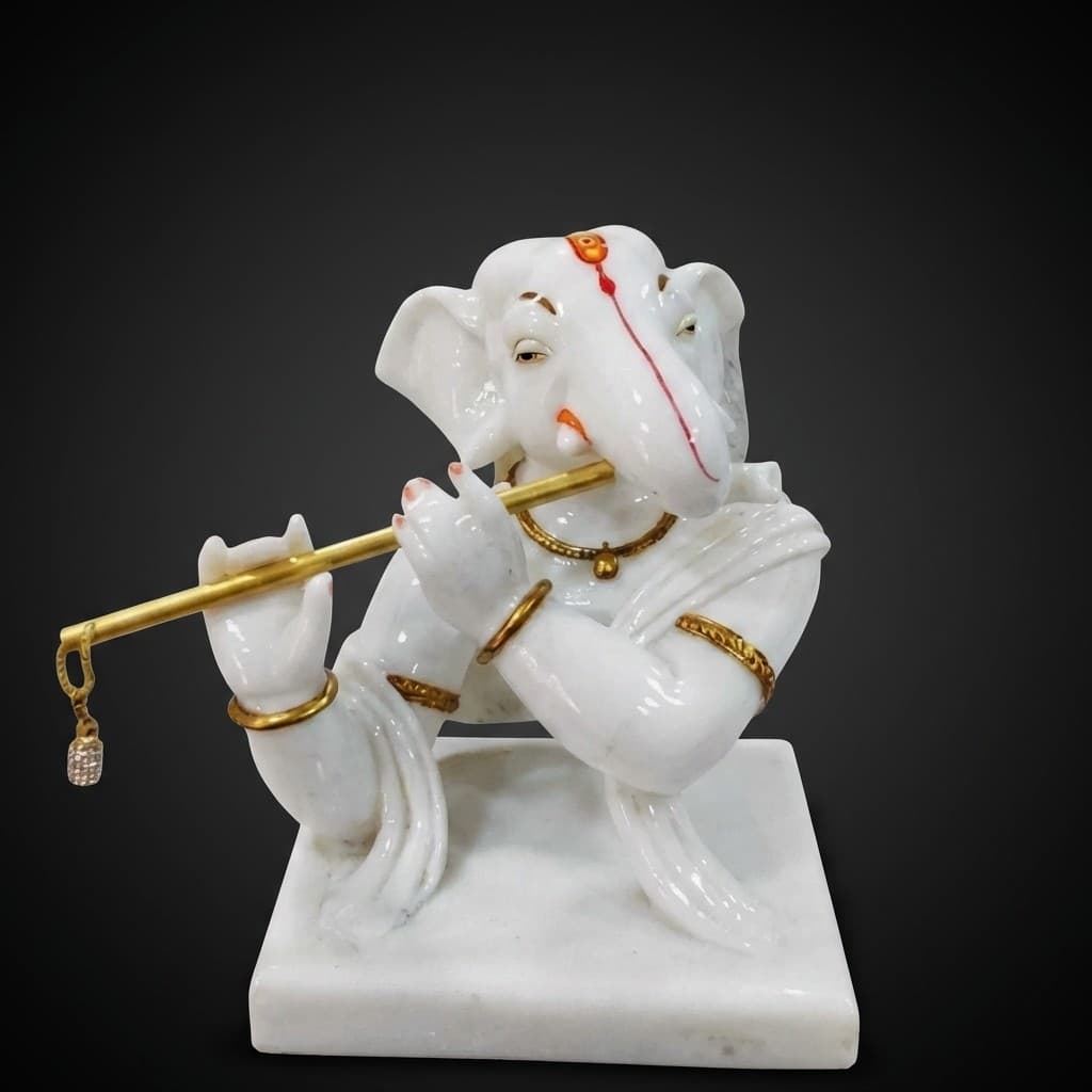 Artisan Hand-Carved Murali Ganesha Stone Sculpture - hero-light