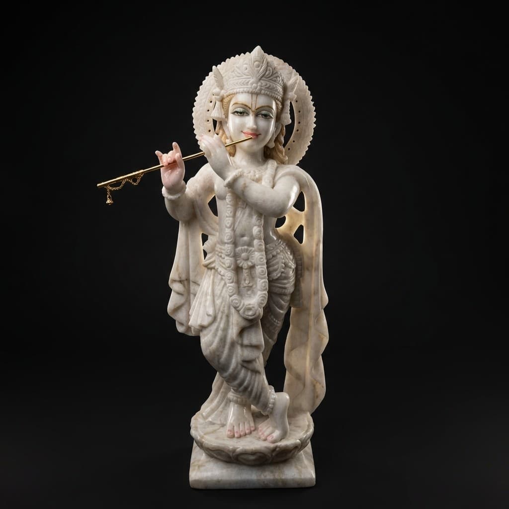 Hand-Carved Lord Krishna Stone Statue – Exquisite Divine Flute Player Design - hero-light