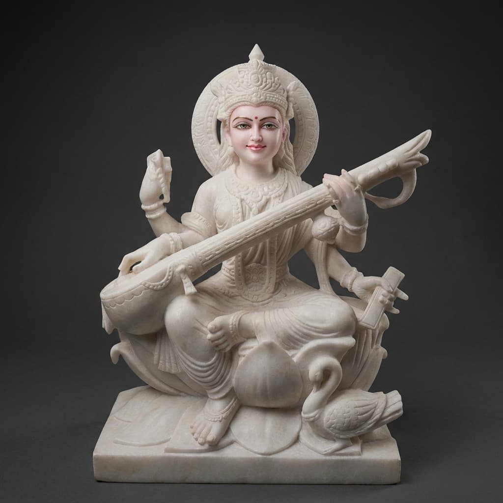 Artisan Hand-Carved Goddess Saraswati Murti for Home Temple - hero-light