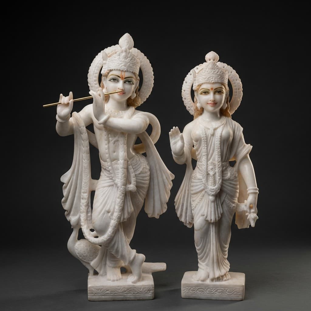 Divine Hand-Carved Radha Krishna Stone Sculpture - Eternal Love Design - hero-light