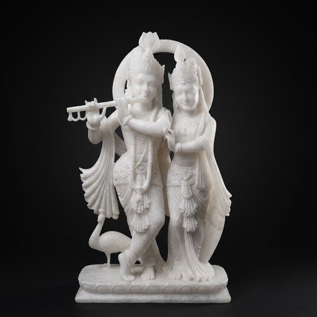 Exquisite Hand-Carved Radha Krishna Stone Sculpture - Divine Artisan Murti - hero-light