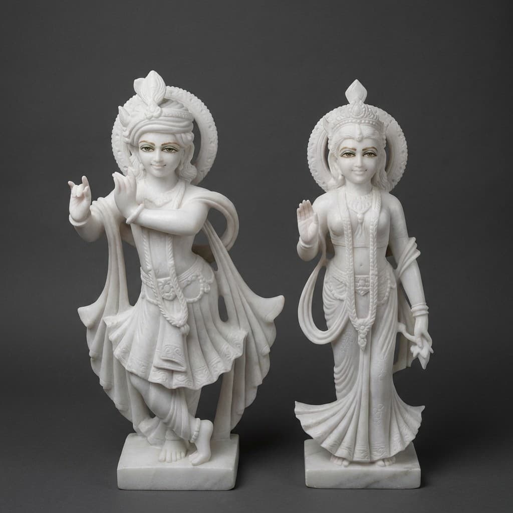 Artisan Hand-Carved Radha Krishna Divine Stone Statue - hero-light