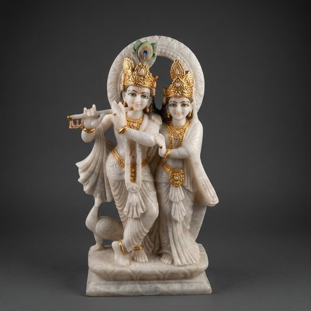 Artisan Hand-Carved Radha Krishna Divine Stone Sculpture for Home Temple - hero-light