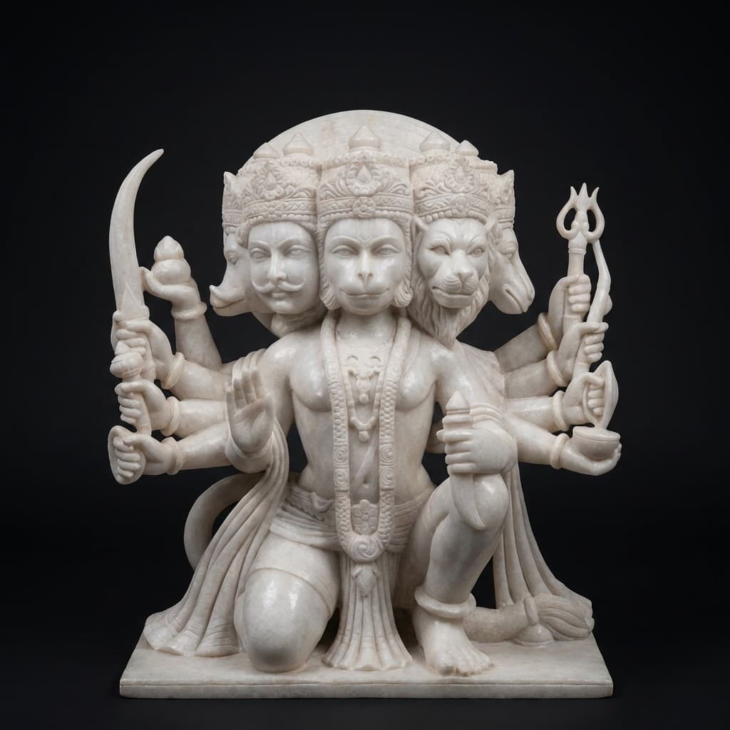 Exquisite Hand-Carved Panchmukhi Hanuman Murti Stone Sculpture - hero-light