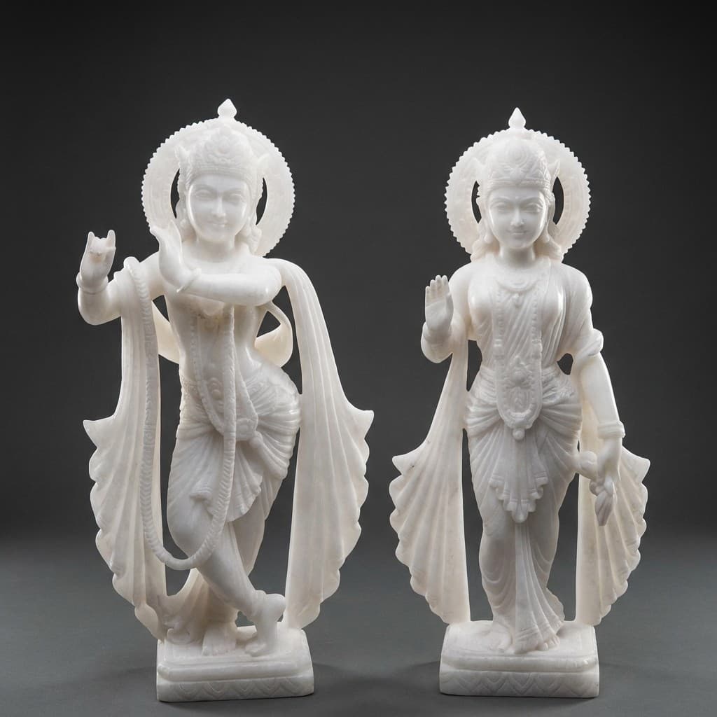Divine Radha Krishna Hand-Carved Stone Statue for Home Temple - hero-light