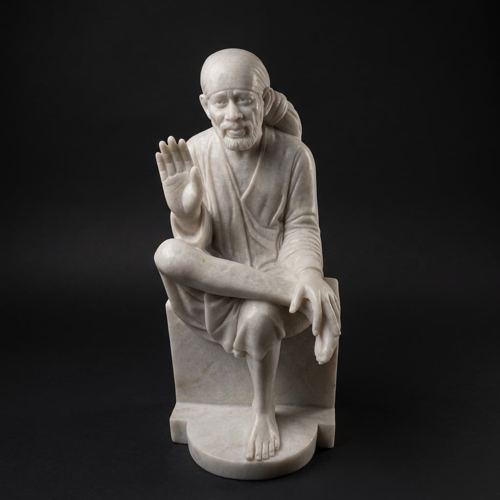 Artisan Hand-Carved Shirdi Sai Baba Devotional Stone Sculpture - hero-light