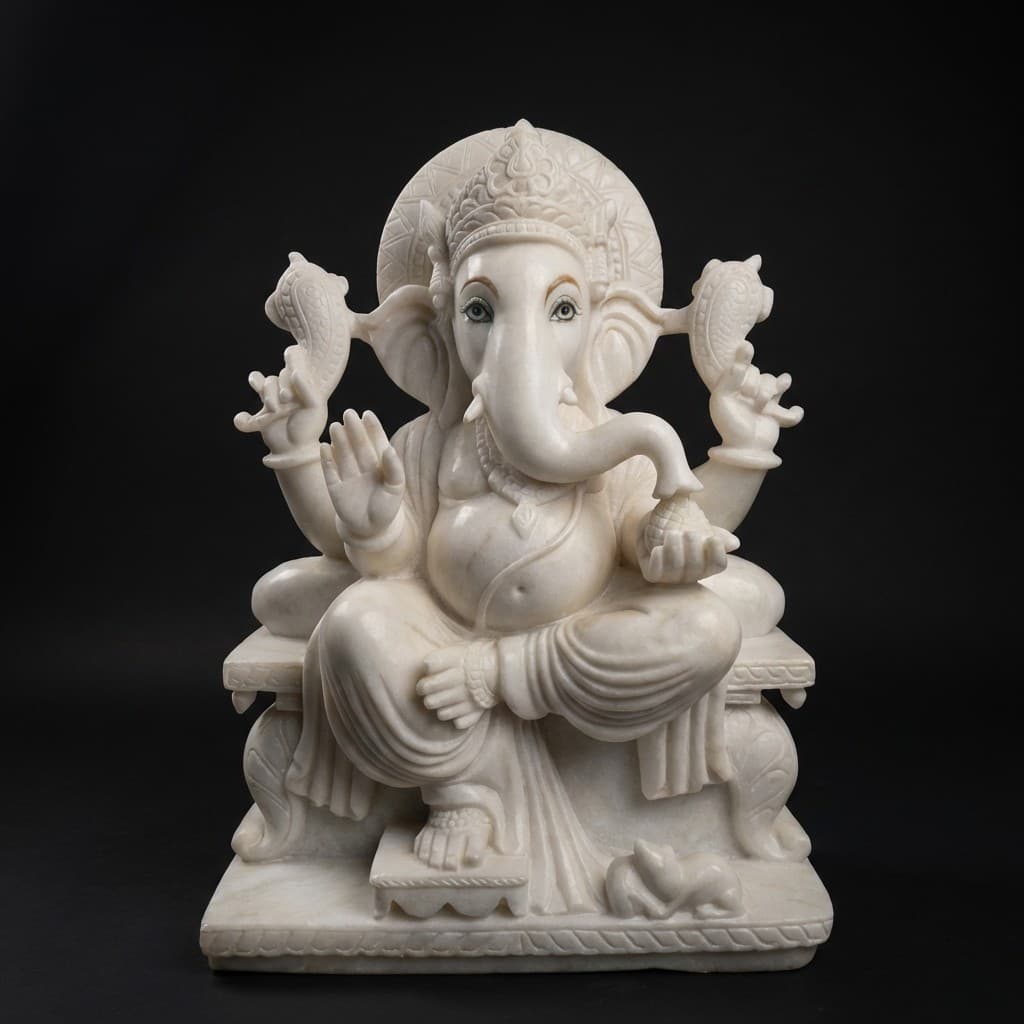 Artisan Hand-Carved Lord Ganesha Stone Sculpture - hero-light