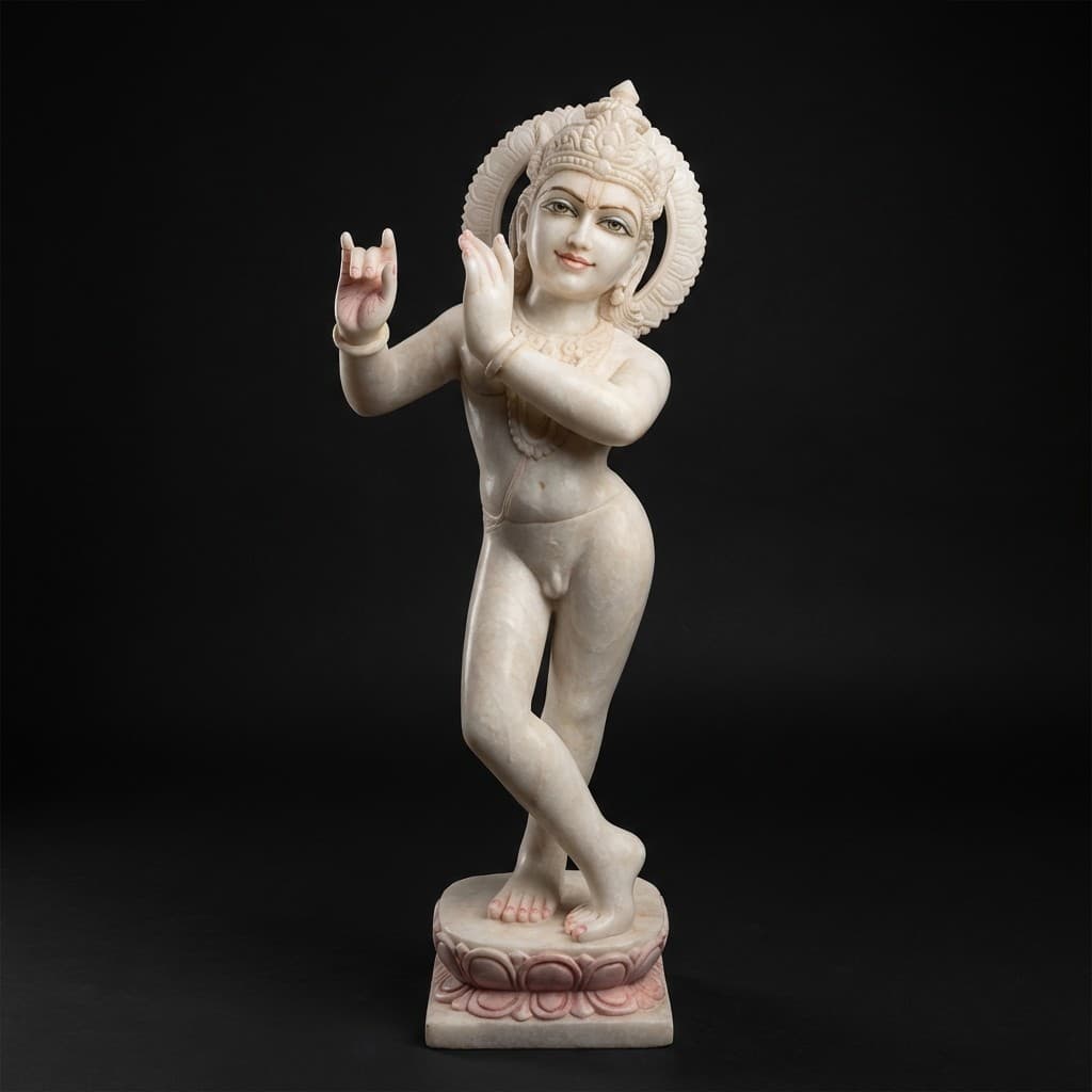 Handcrafted Divine Krishna Stone Statue - Artisan Carved Religious Deity Idol - hero-light