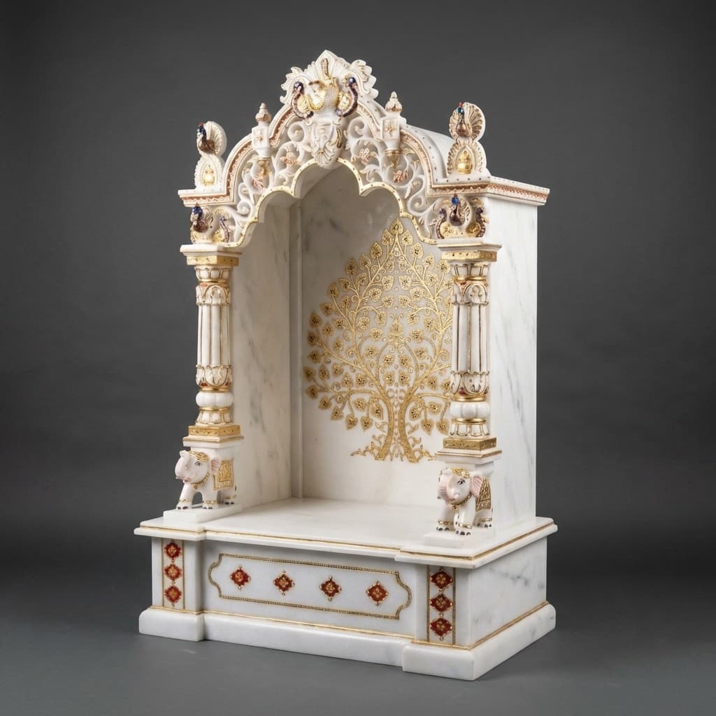 Hand-Carved Artisan Stone Pooja Mandir with Intricate Motif - hero-light