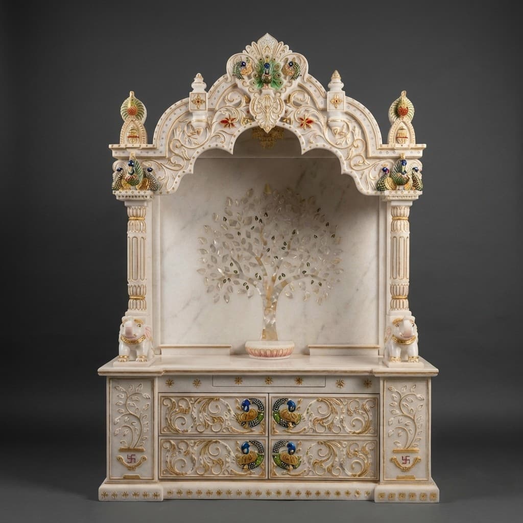 Exquisite Handcrafted Stone Mandir with Traditional Peacock Carvings - hero-light