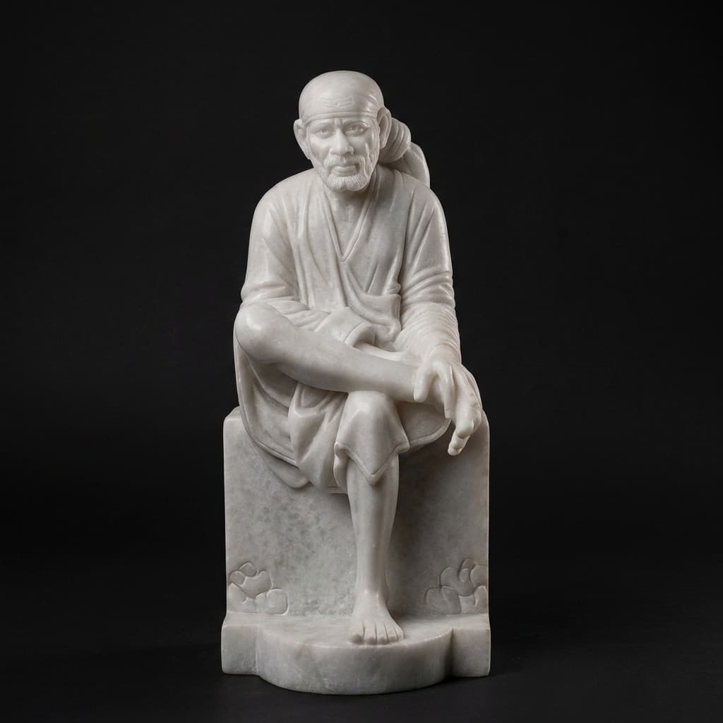 Exquisite Hand-Carved Shirdi Sai Baba Stone Statue - hero-light