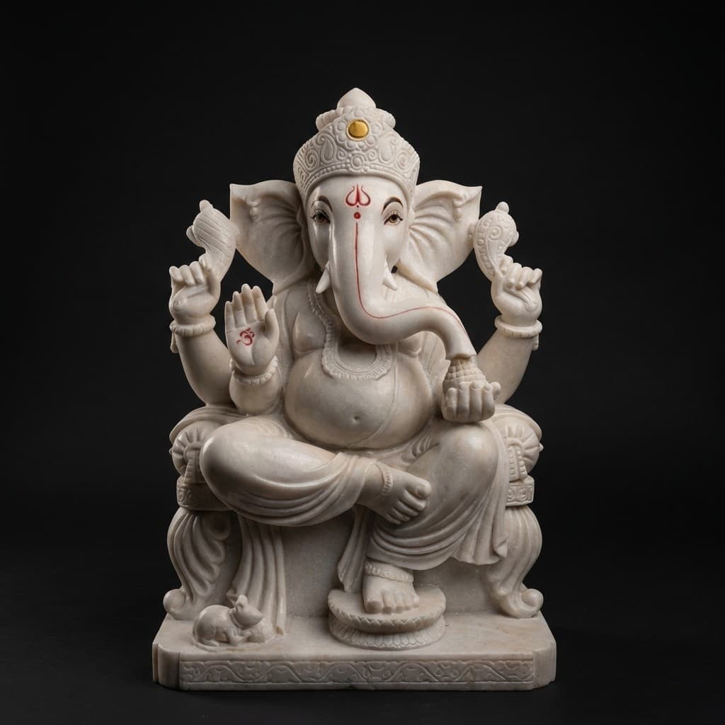 Divine Hand-Carved Lord Ganesha Stone Statue - Artisan Ganpati Murti - hero-light