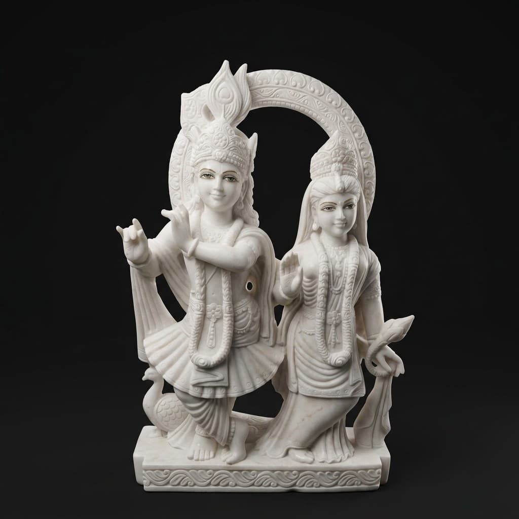Artisan Hand-Carved Radha Krishna Stone Statue for Devotional Decor - hero-light