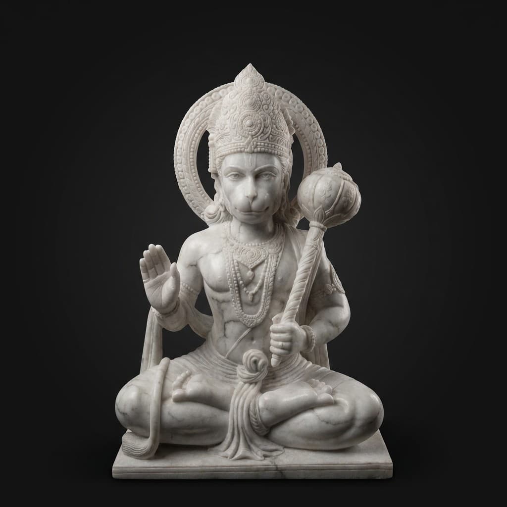 Hand-Carved Blessing Hanuman Stone Sculpture in Sitting Pose - hero-light
