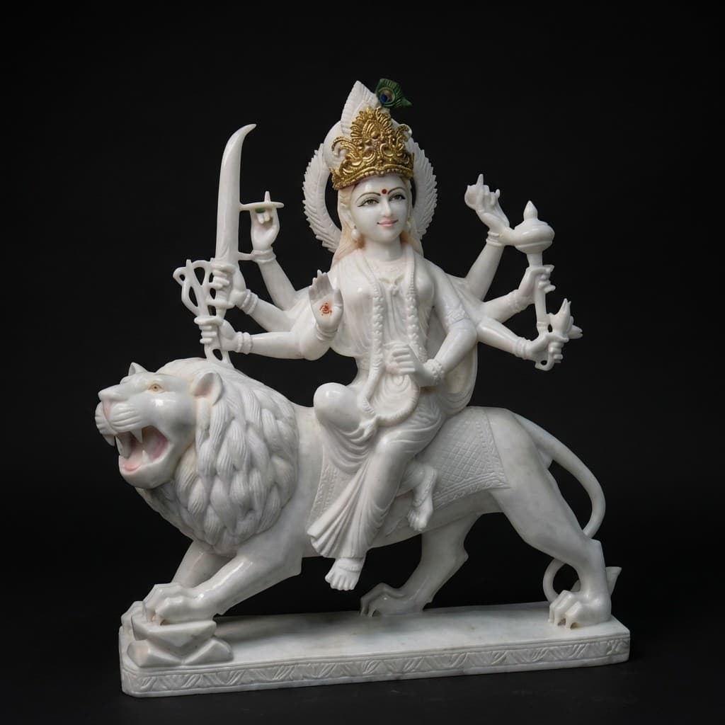 Exquisite Hand-Carved Durga Maa Stone Statue with Lion - hero-light
