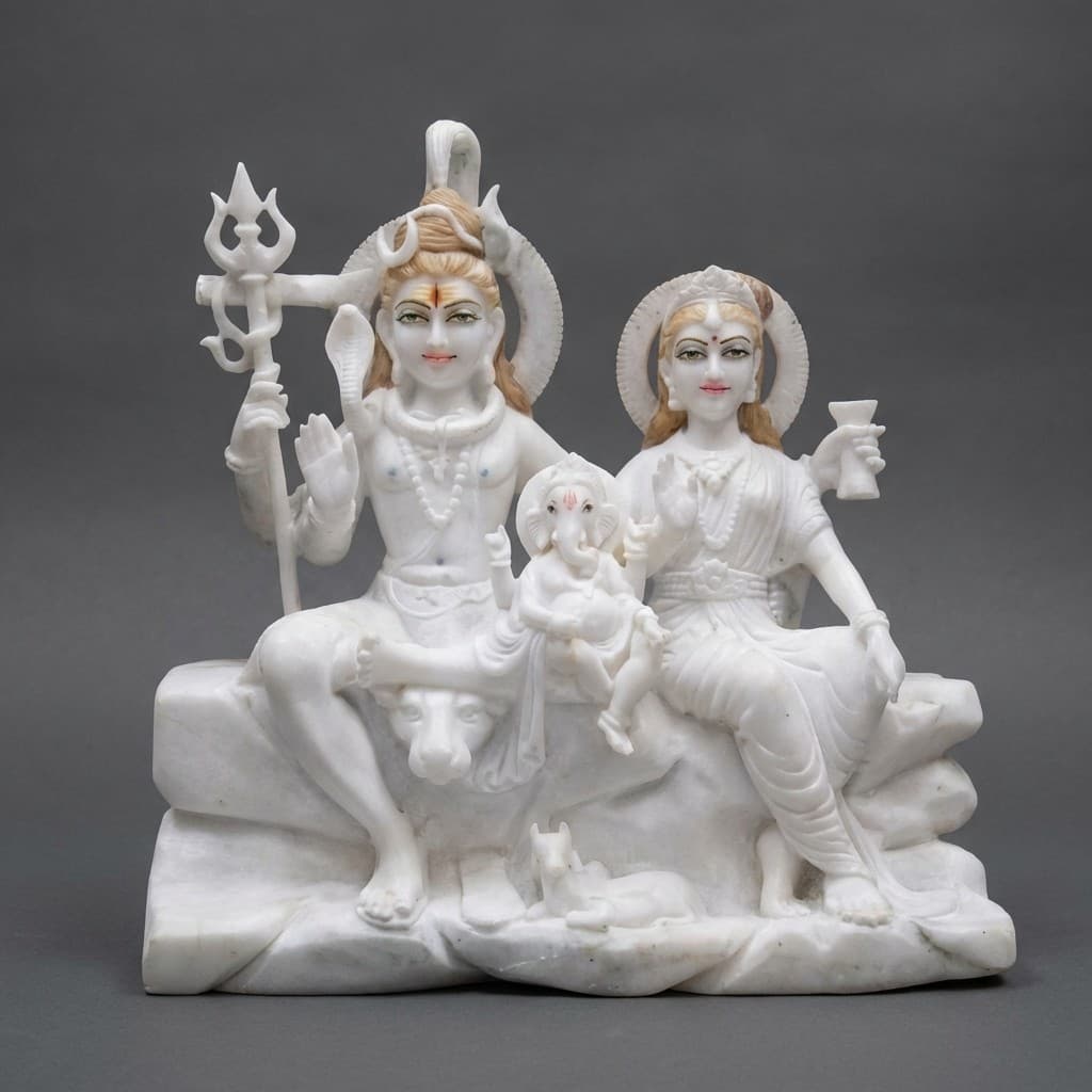 Artisan Hand-Carved Shiv Parivar Stone Statue - hero-light