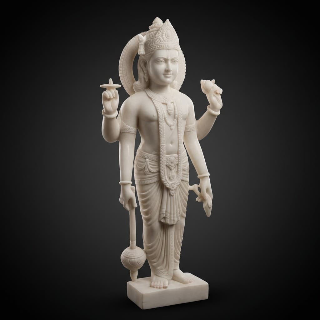 Exquisite Hand-Carved Lord Vishnu Stone Statue - hero-light