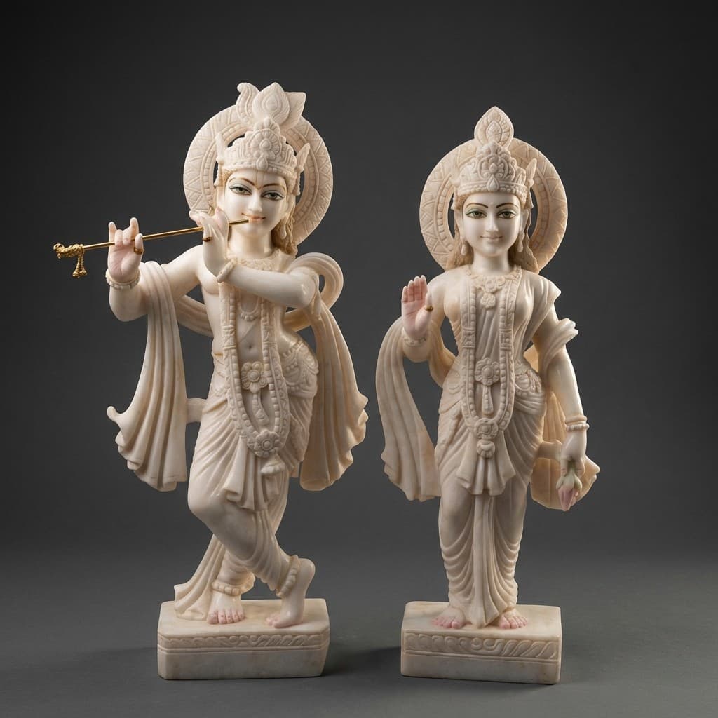 Artisan Hand-Carved Radha Krishna Stone Statue for Home & Temple - hero-light