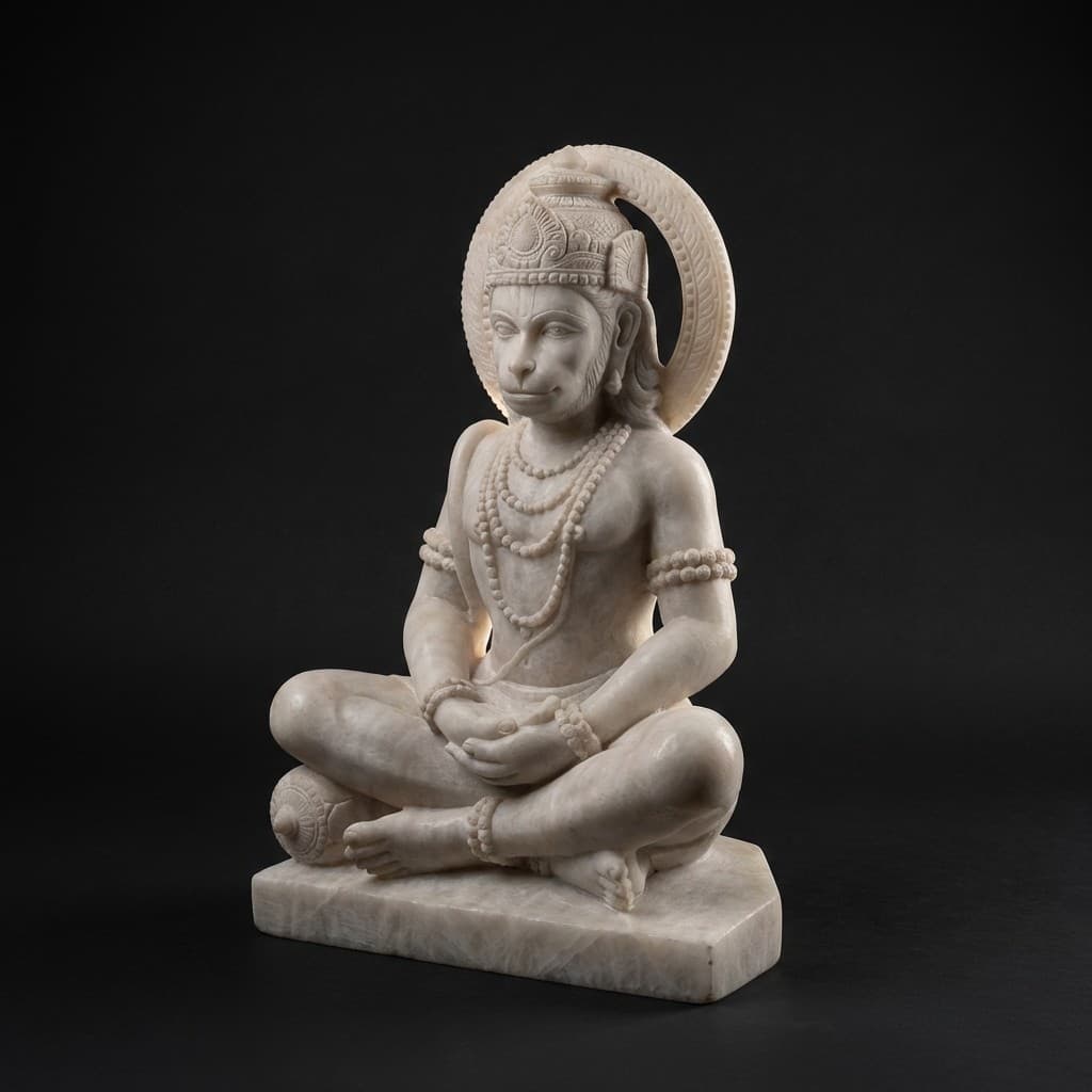 Hand-Carved Meditating Hanuman Ji Stone Sculpture - hero-light